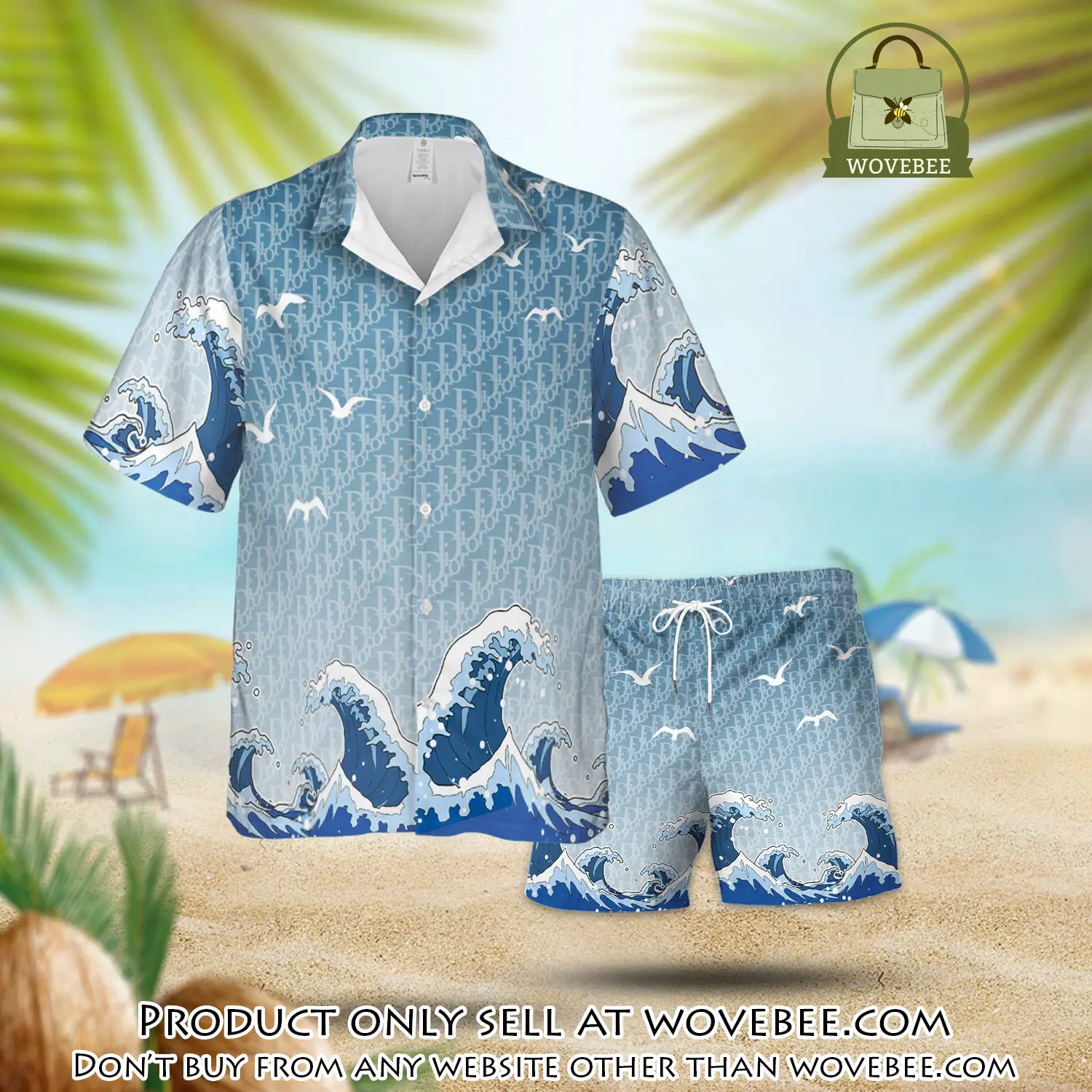 Dior the sea waves luxury summer  hawaiian shorts set lhss1011 wvb5135583